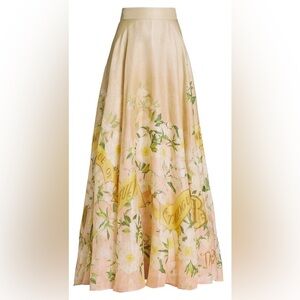 Zimmermann Floral A-Line Skirt - Cream and Green